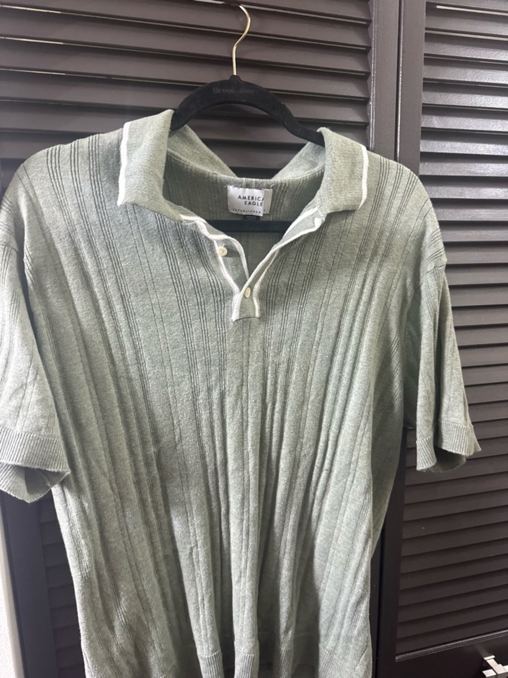 American Eagle Outfitters Light Green Ribbed Polo with Contrast Trim